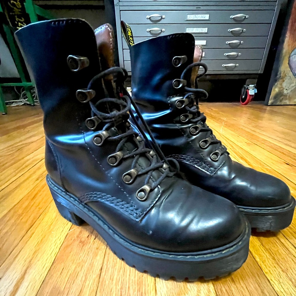 Dr. Martens black leather platforms